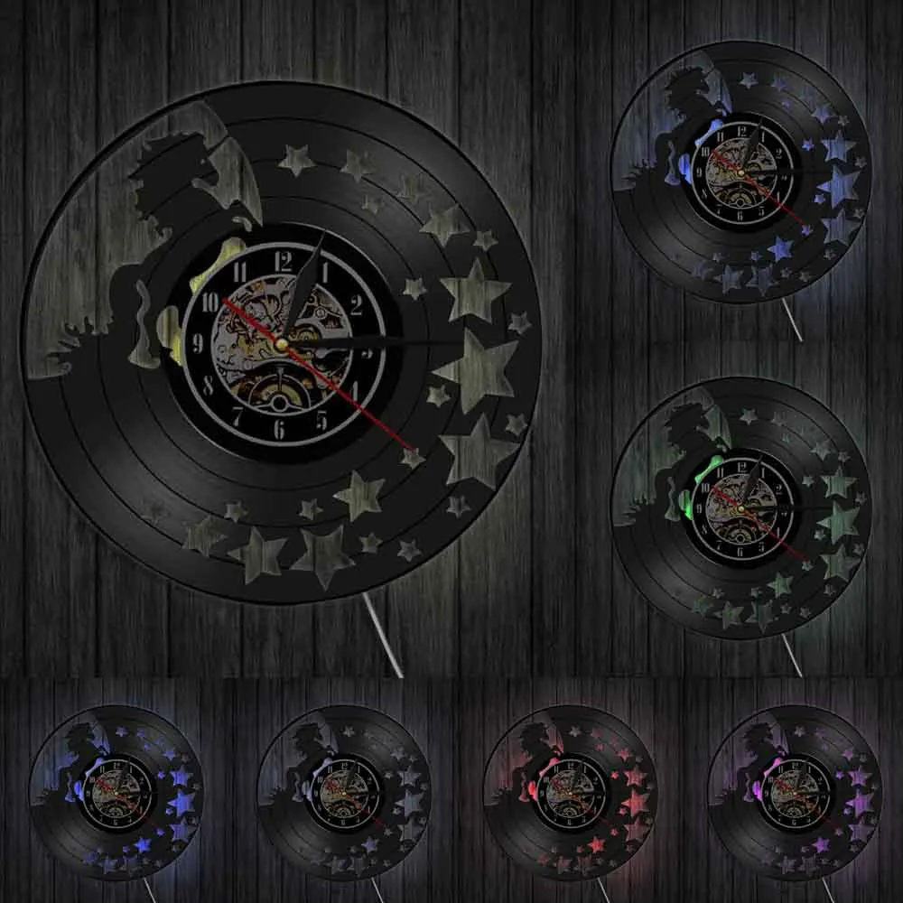 Единорог Винтаж виниловых пластинок настенные часы Волшебные звезды дома