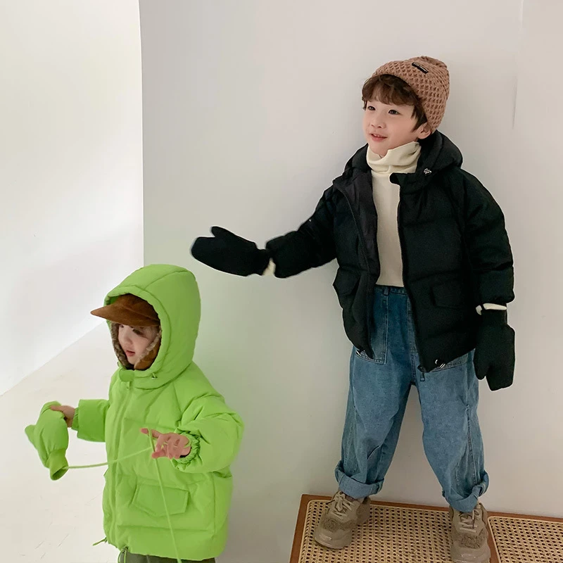 

Korean Style Children's Winter Clothing Boys and Girls Warm Hooded Down Jackets 8 Solid Colors