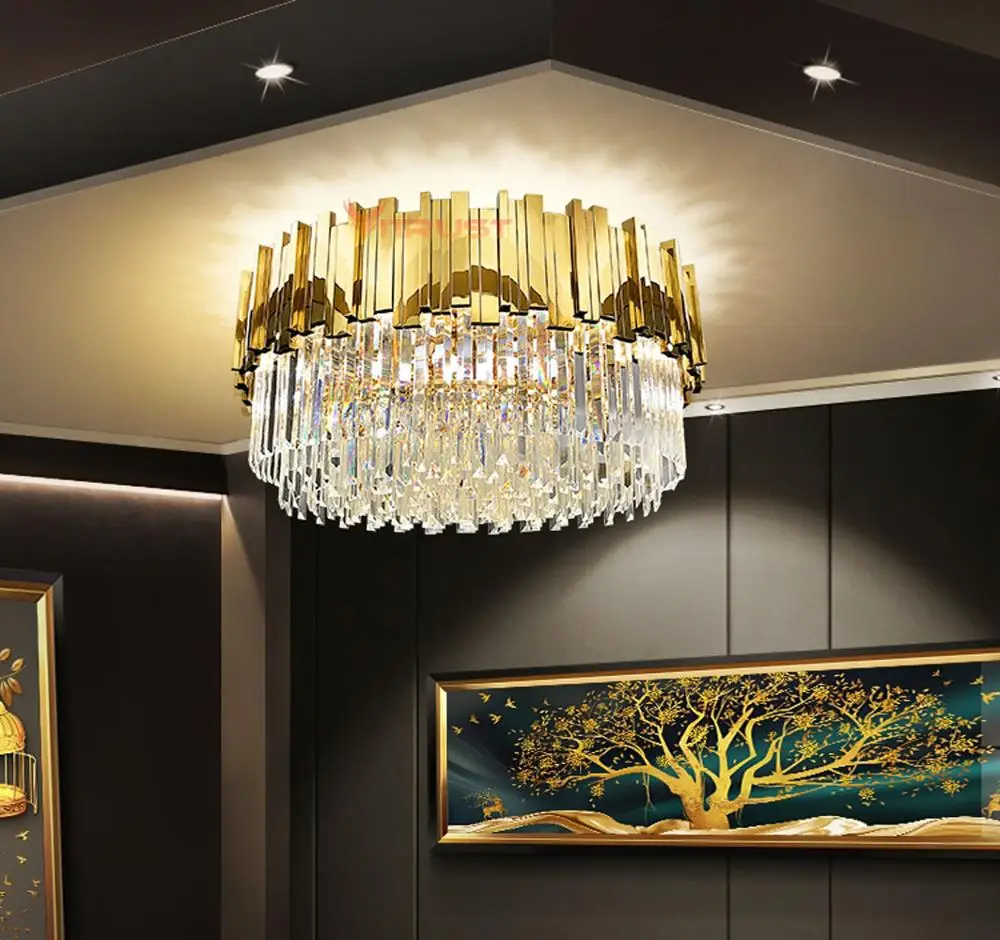 Роскошные хрустальные потолочные лампы золотой круглый потолочный светильник