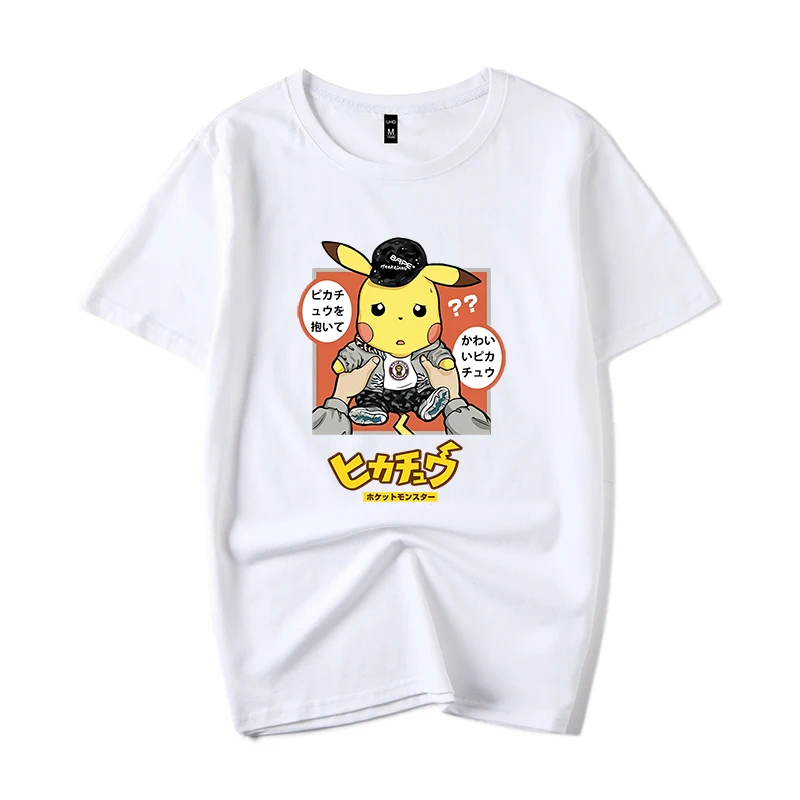 Мужские футболки в стиле хип хоп с принтом Покемон offwhite коротким рукавом