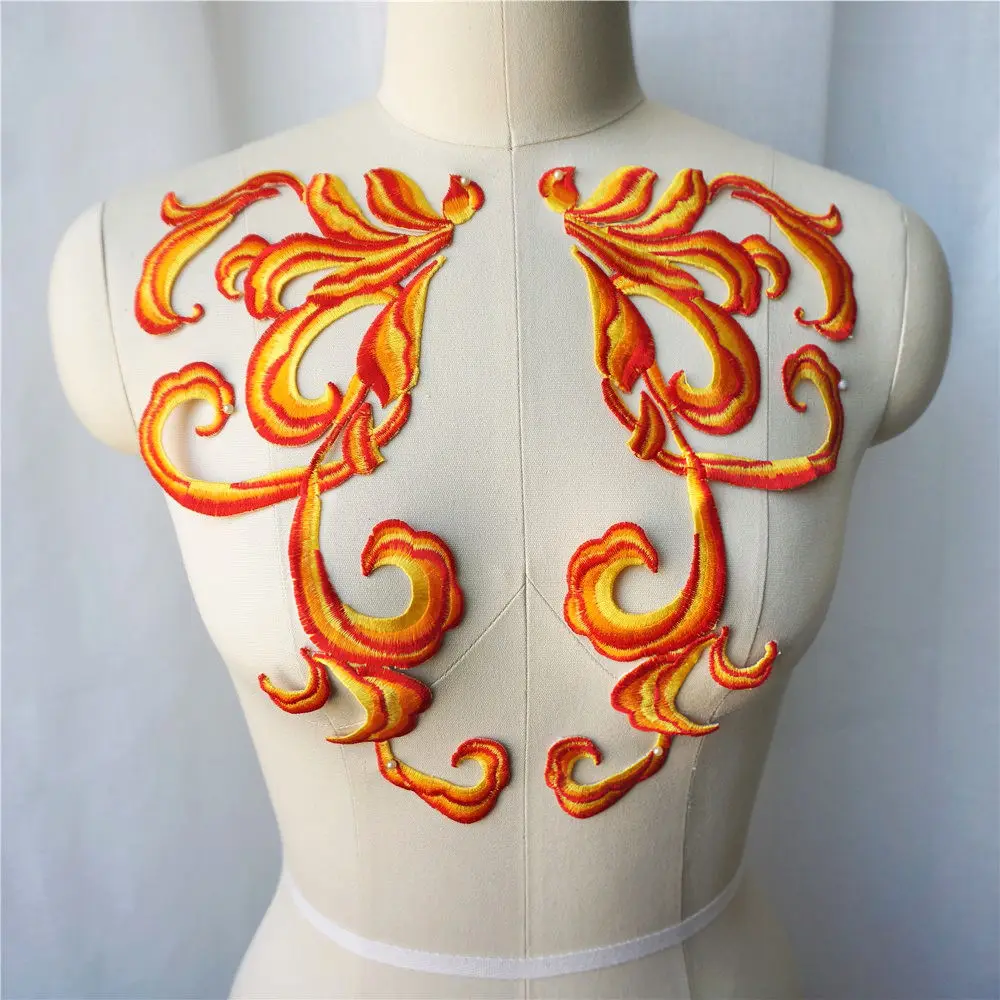 2PCS Blue Pink Orange Baroque Fabric Appliques Sew Iron On Patches Embroidered Collar For Wedding Gown Dress Decoration DIY | Дом и сад