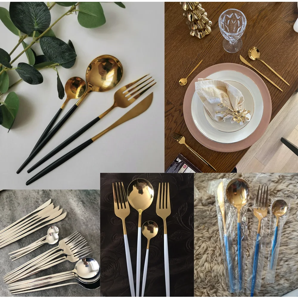 24pcs stainless steel cutlery set knife fork spoon set tableware dinnerware kitchen gadget dining table silverware talheres free global shipping