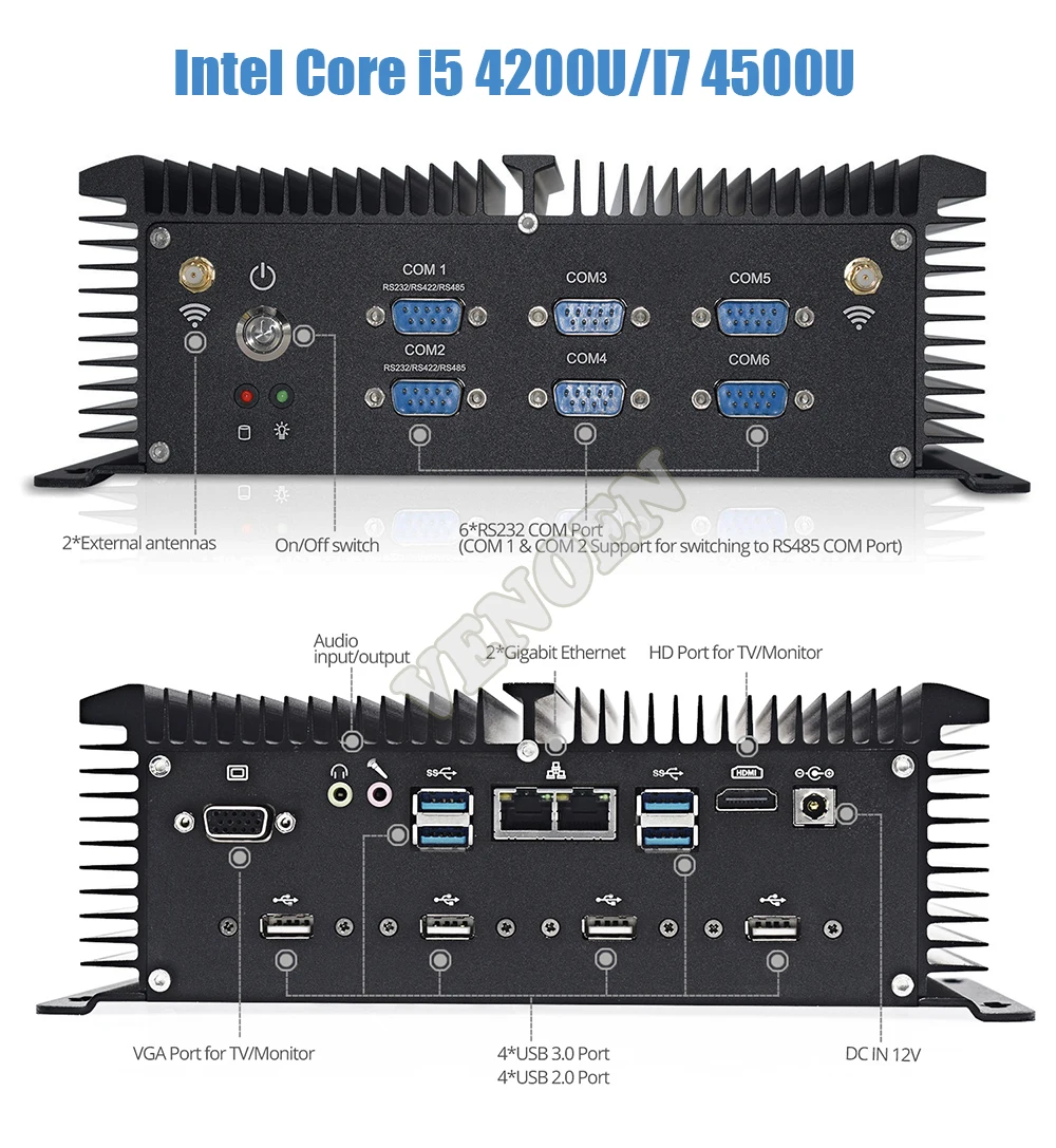 Безвентиляторный промышленный ПК 3 дисплея Core i5 8250U двойной Intel Lan Core i7 5500U RS232 RS485 COM ITX PC Celeron прочный компьютер J1900