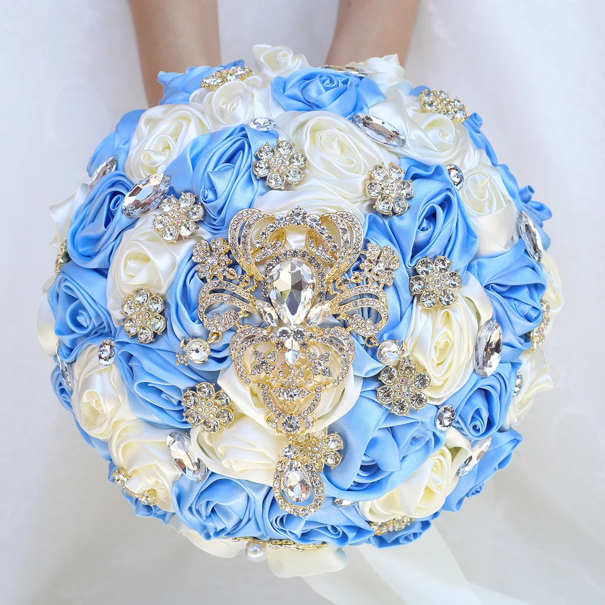 

WifeLai-A Big Bride Bridesmaid Rhinestone Brooch Wedding Bouquet Ribbon Handmade Party Church Decoration Multicolor W299B
