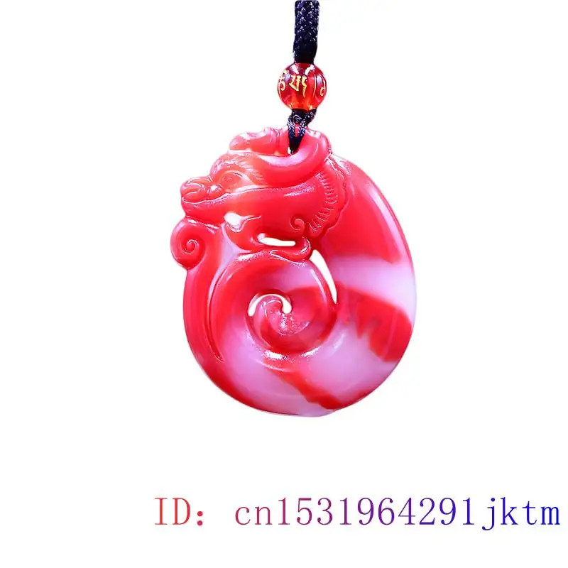 

Jade Dragon Pendant Charm Jewelry Natural Fashion Carved Chinese Necklace Double sided Red Amulet Gifts Jadeite