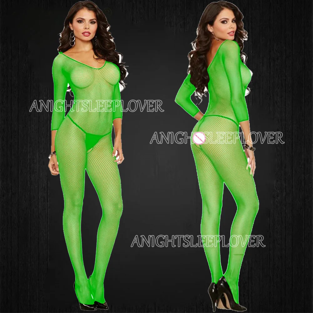 Зеленые женские Сетчатое Боди с открытой промежностью сетчатые колготки-нижнее