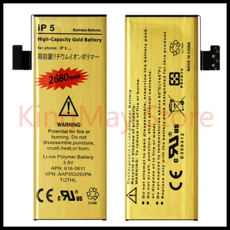 Аккумулятор для iPhone 5 Высококачественный золотой аккумулятор нулевого цикла 5G с