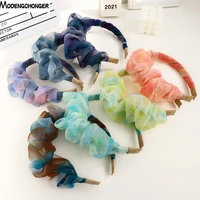 solid color silk padded pleated hairband for women net yarn tie dye printing headband hair ornament hair loop hair accessories