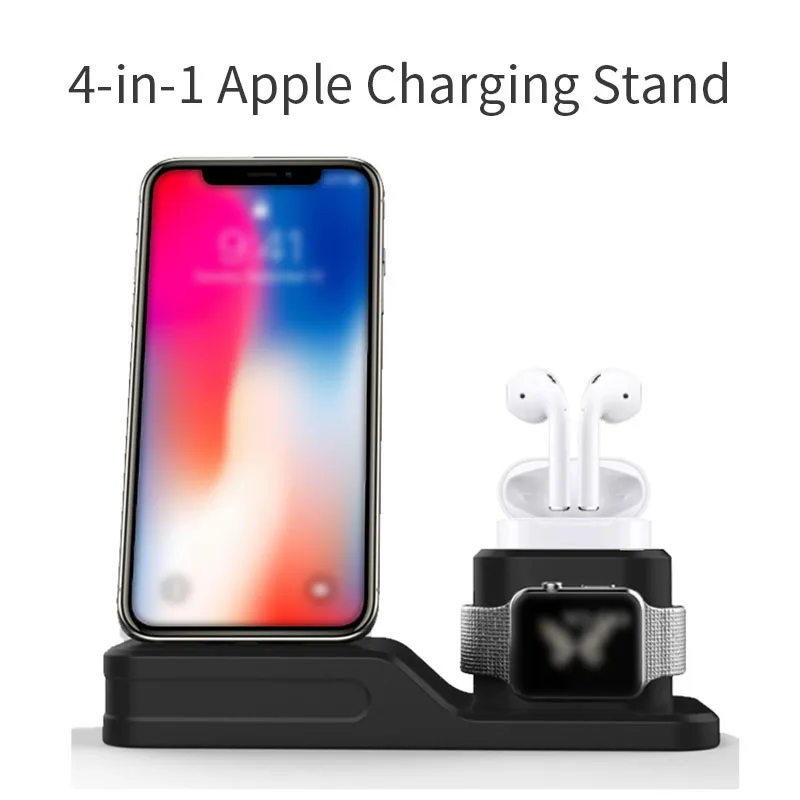 Беспроводной Зарядное устройство подставка для IPhone airpods Apple Watch, док-станция для зарядки Зарядное устройство для наручных часов Apple Watch Series 4/3/2/1 IPhone X 8 XS