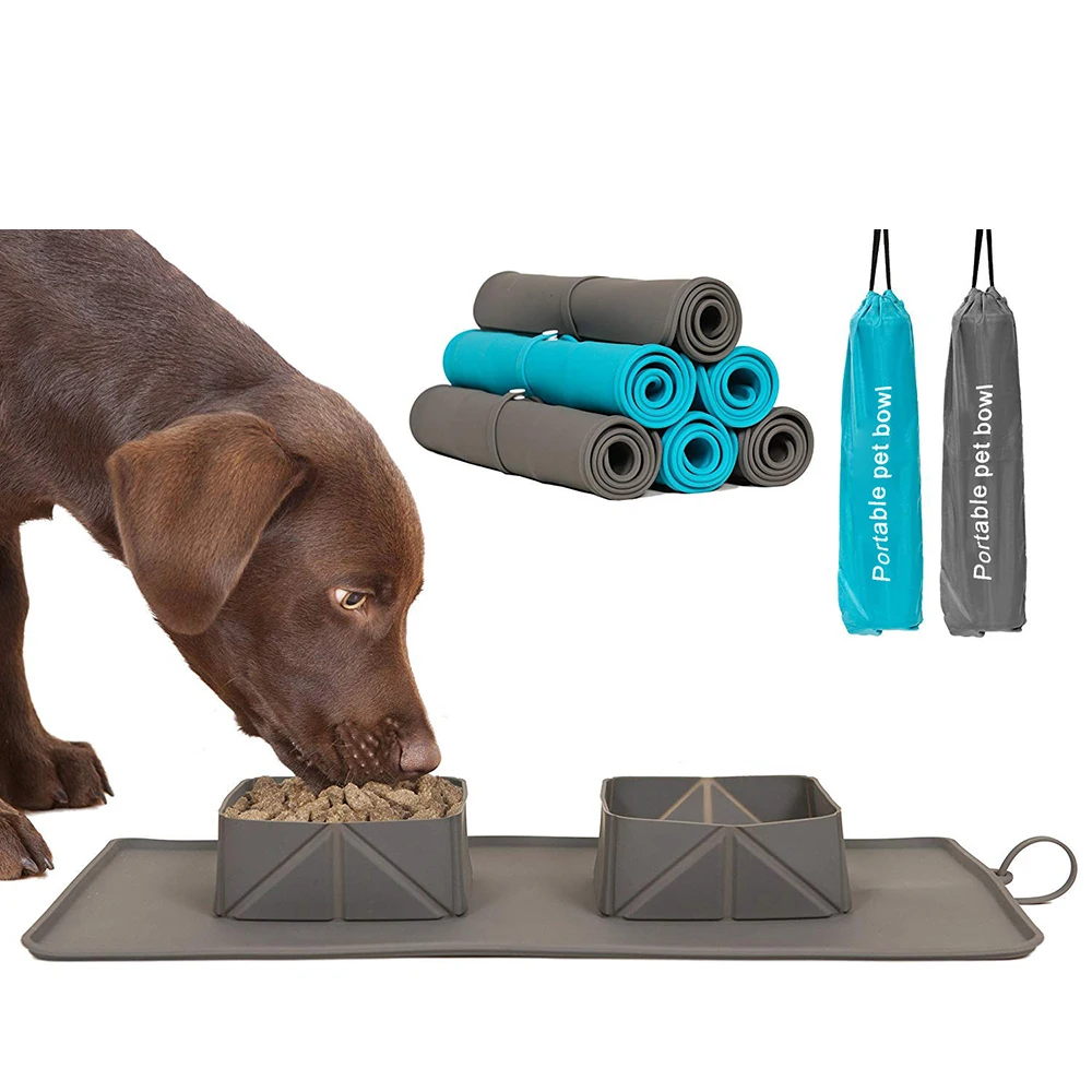 Портативная Складная Силиконовая миска для собак двойная путешествий складная