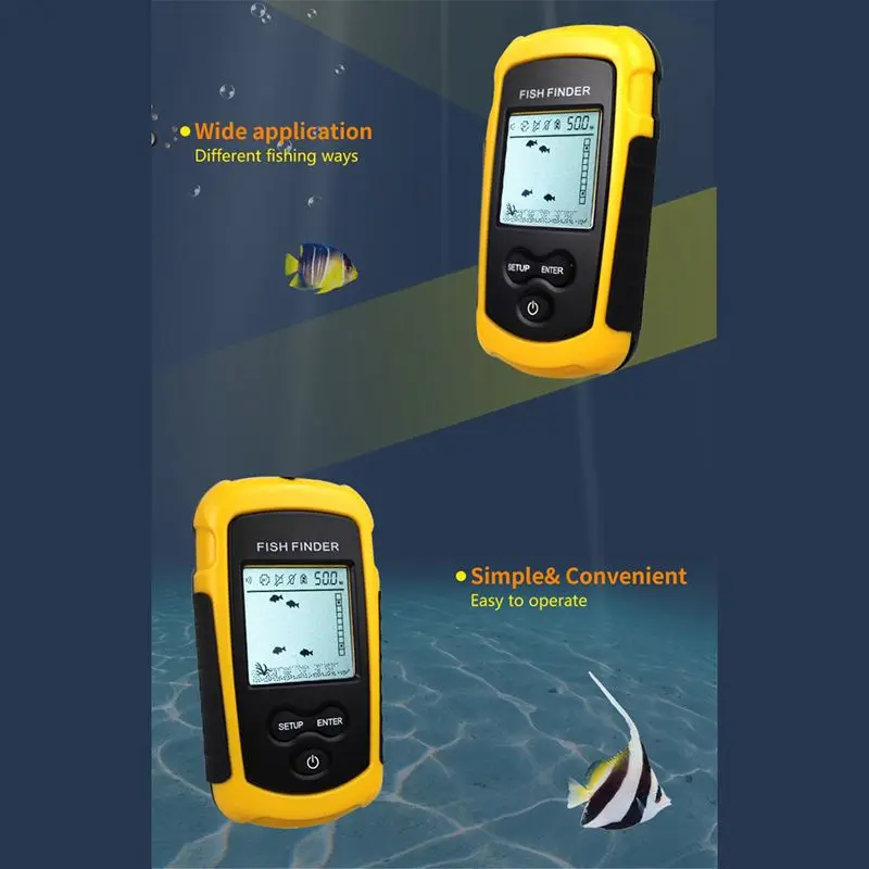 

FF1108-1 Portable Sonar Alarm Fish Finder Echo Sounder 0.7-100M Transducer Sensor Depth Finder #B3 Yellow