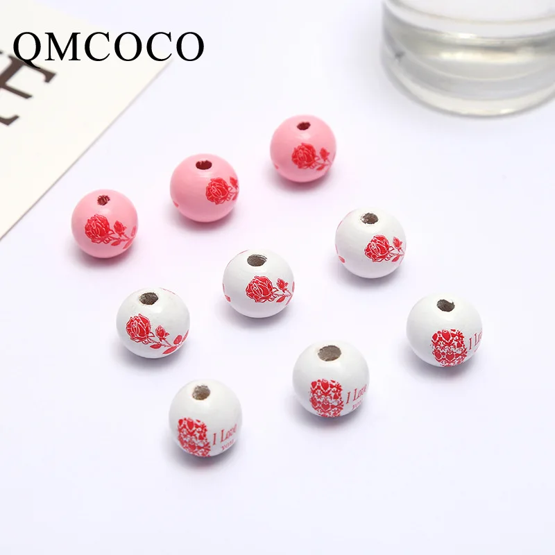 

Valentine's Day 16mm 20Pcs Wooden Beads Round Balls Spacer Beads Romantic Crafts Jewelry Custom Kid Toys Bracelet Accessories
