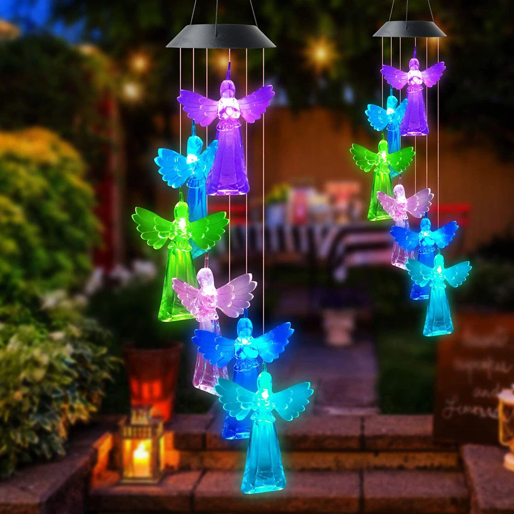 

Solar Wind Chime Lamps Color Changing Angels Pendant Lights Garden Decor
