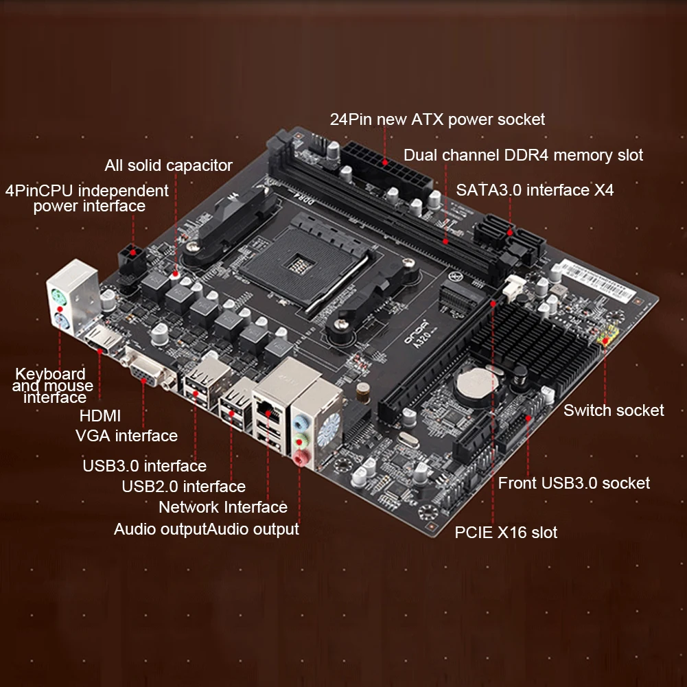Motheroard A320V AM4 двухканальная Память DDR4 16G USB 3 0 SATA дисковый массив для настольных ПК AMD