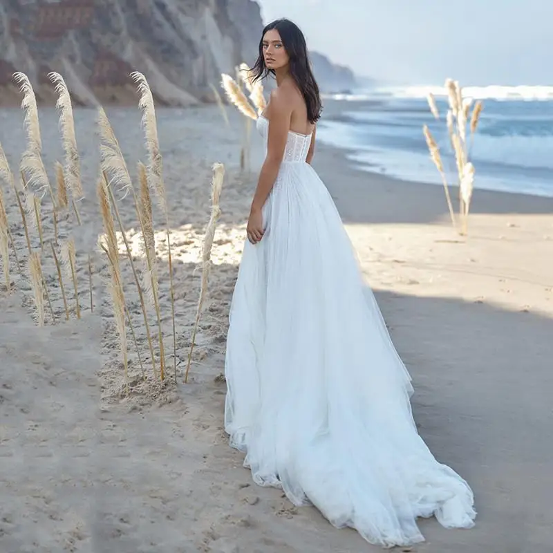 Soft Beach Wedding Dress Detachable Sleeve Sweetheart Neck Bridal Gowns High Side Split Wedding Gowns Vestido De Noiva wedding dress for women