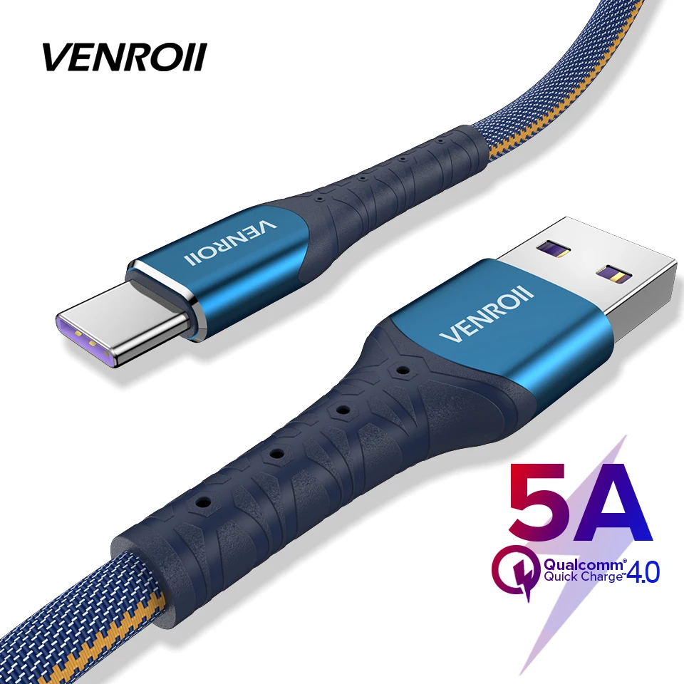Venroii usb type C кабель 5A Supercharge для huawei P20 P30 mate 30 Pro Quick Charge 3,0 4,0 Быстрая зарядка type-C для Honor 20 10