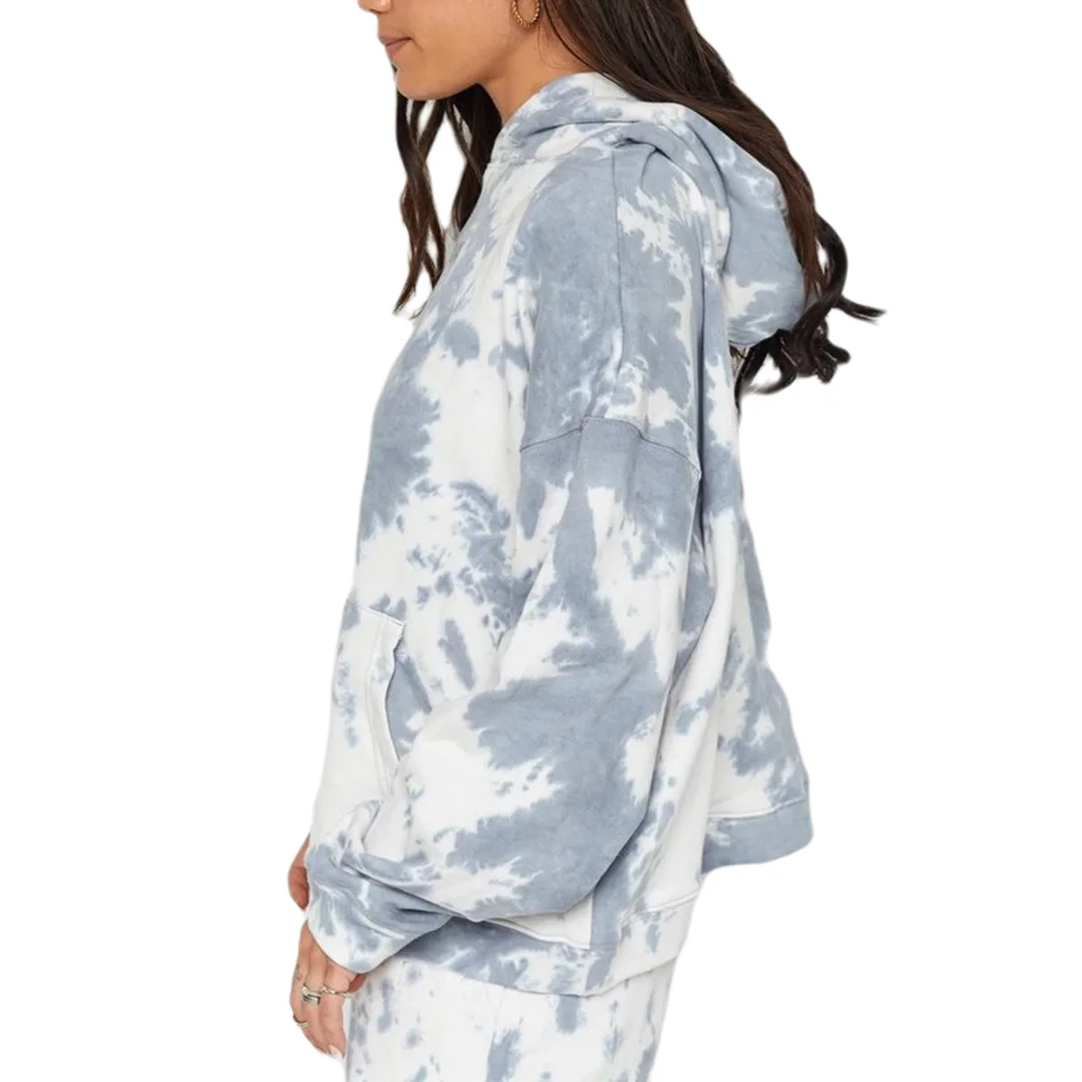 

Women Hooded Sweater, Tie-dye Process with Large Pocket Thread Closing Spring Clothing