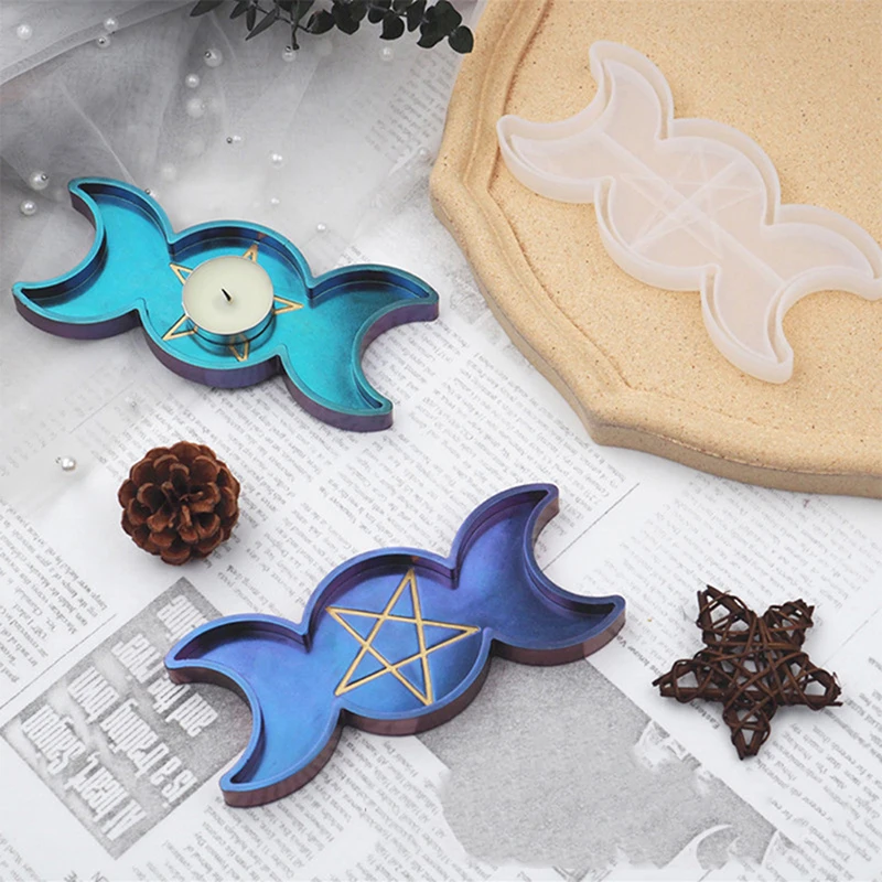 

1PC Star Moon Candle Holder Silicone Mold for DIY UV Epoxy Manual Mirror Storage Box Handmade Craft Supplies