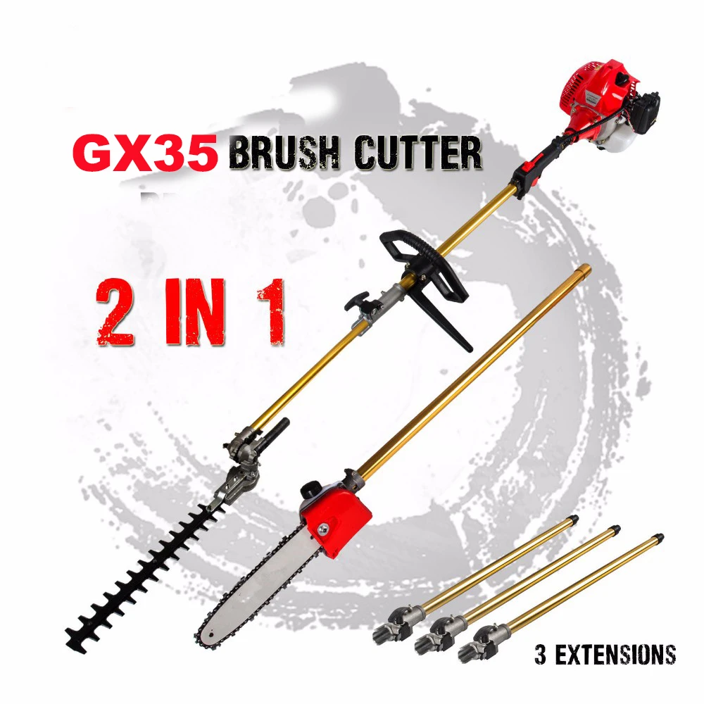 GX35 Long Reach Pole Chainsaw Hedge Trimmer Brush Cutter Whipper Snipper Pruner Line Tree with 3 extend pole