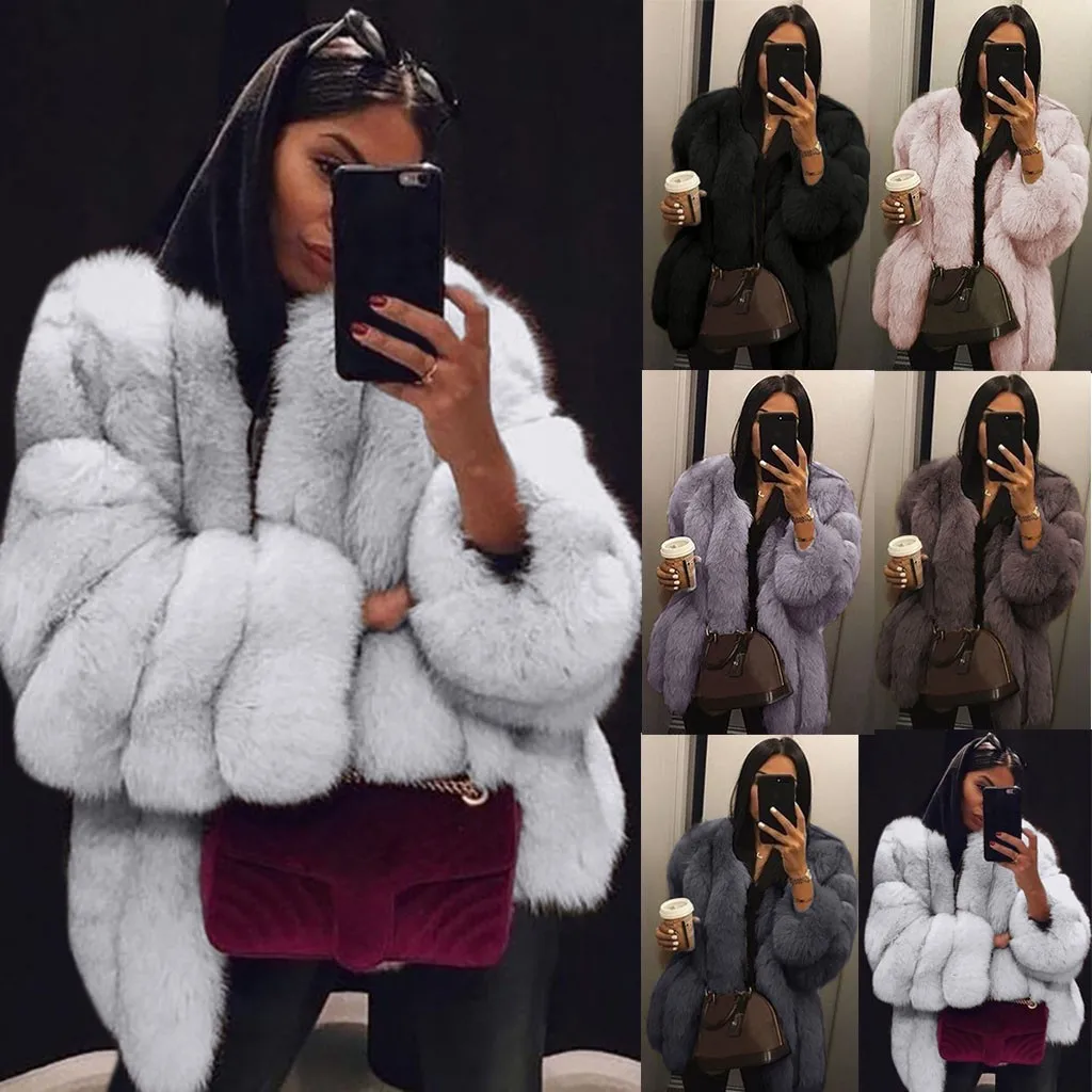 Fashion Faux Fur Coat Women Plus Size 5XL Short 6 Colors Winter Warm Jacket Long Sleeve Outerwear Elegant Jackets @30 | Женская одежда