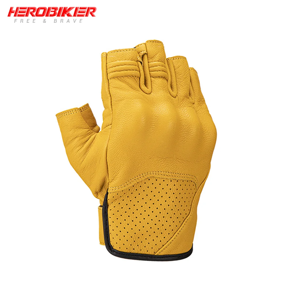 HEROBIKER Goat Skin Ridding Gloves Motorcycle Accessories Guantes Moto Real Leather Half-finger Gloves Touch Screen Moto Gloves goat 23