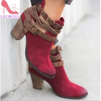 mujer fashion women boots square heel platforms zapatos mujer pu leather thigh high pump boots motorcycle shoes