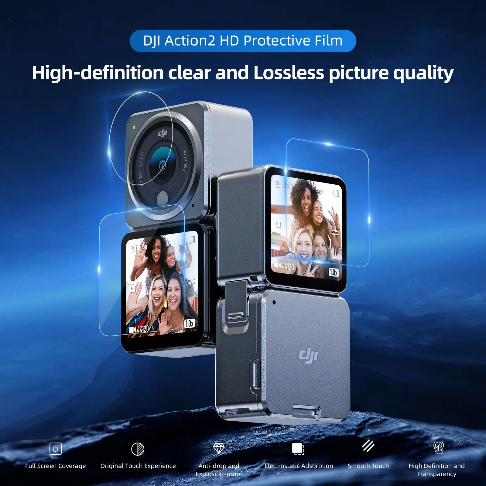 

Защитный чехол TELESIN PET HD для экрана, Защитная пленка для объектива DJI Action 2, аксессуары для спортивной камеры