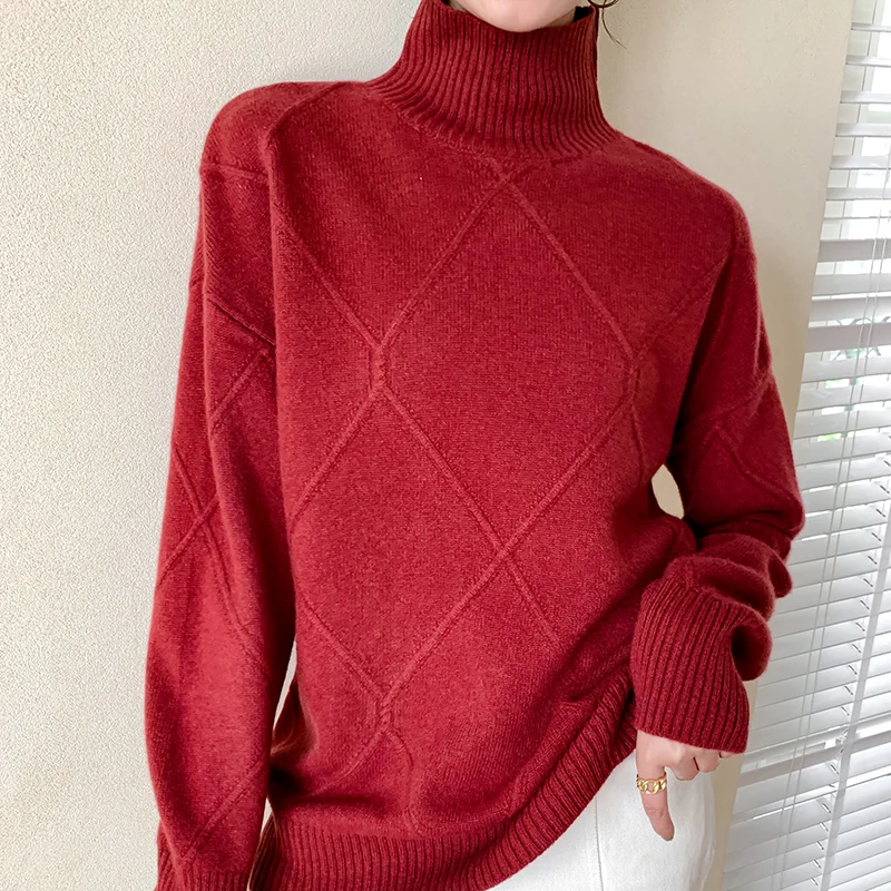 

Cashmere Sweater Autumn/Winter 2021 Women's Turtleneck Pullover Casual Warm 100%Pure Wool Sweater Oversized Knitted Tops Jacket