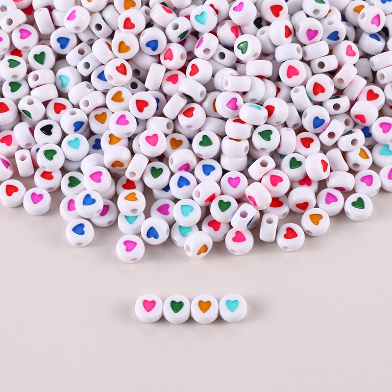 

100-500pcs Heart Beads Forr Jewelry Making Multi Color Acrylic Beads for Necklace Bracelet Round Spaced Heart Beads Wholesale
