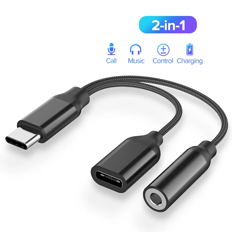 

Аудиоадаптер для зарядки от Type C до 3,5 мм 2 в 1 USB C сплиттер для наушников AUX аудио кабель для Xiaomi 6 8 Mix 2s Huawei Mate10 P20 pro
