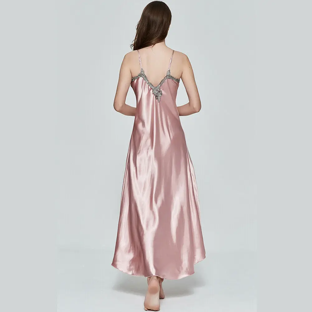 

Women Ladies Satin Silk Night Dress Sexy Deep V Nightdress Summer Sleeveless Dress Sexy Lingerie Nightgown Sleepwear