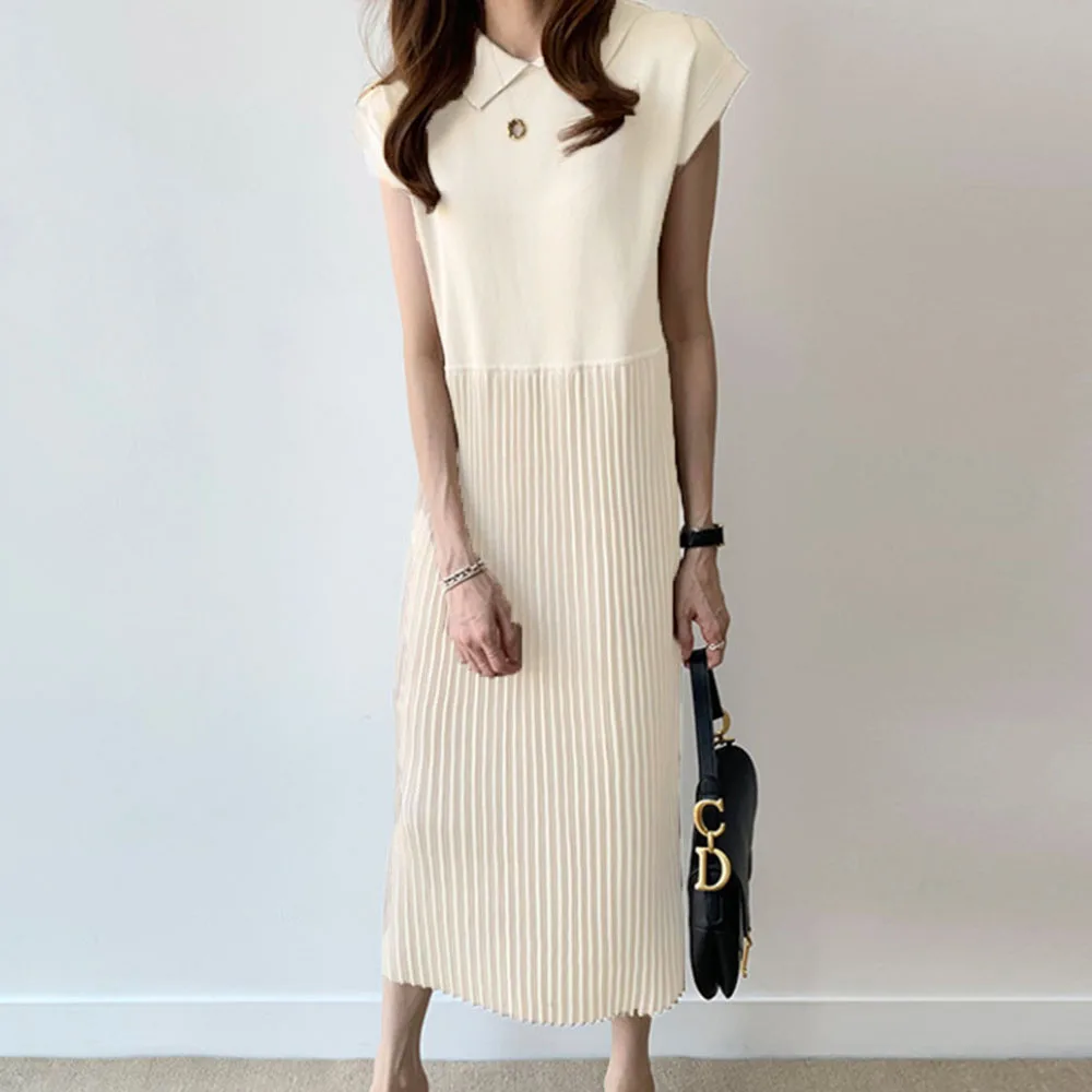 Летнее платье в Корейском стиле женское простое платье-поло с вырезом коротким