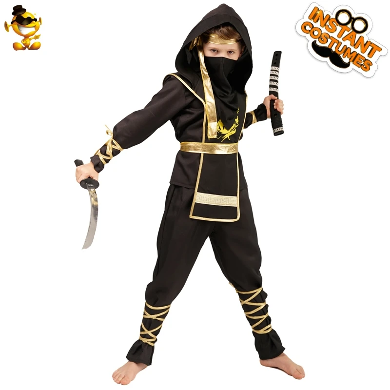 Суперкрасивый черный костюм ниндзя с принтом Золотого Дракона роскошная одежда