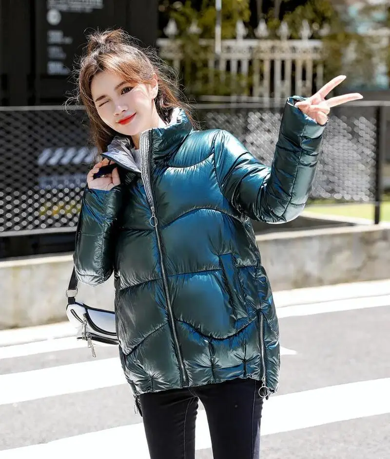 Winter women short parkas jackets casual female thicken warm hooded jackets coat windprood shiny big pocket jackets CL764