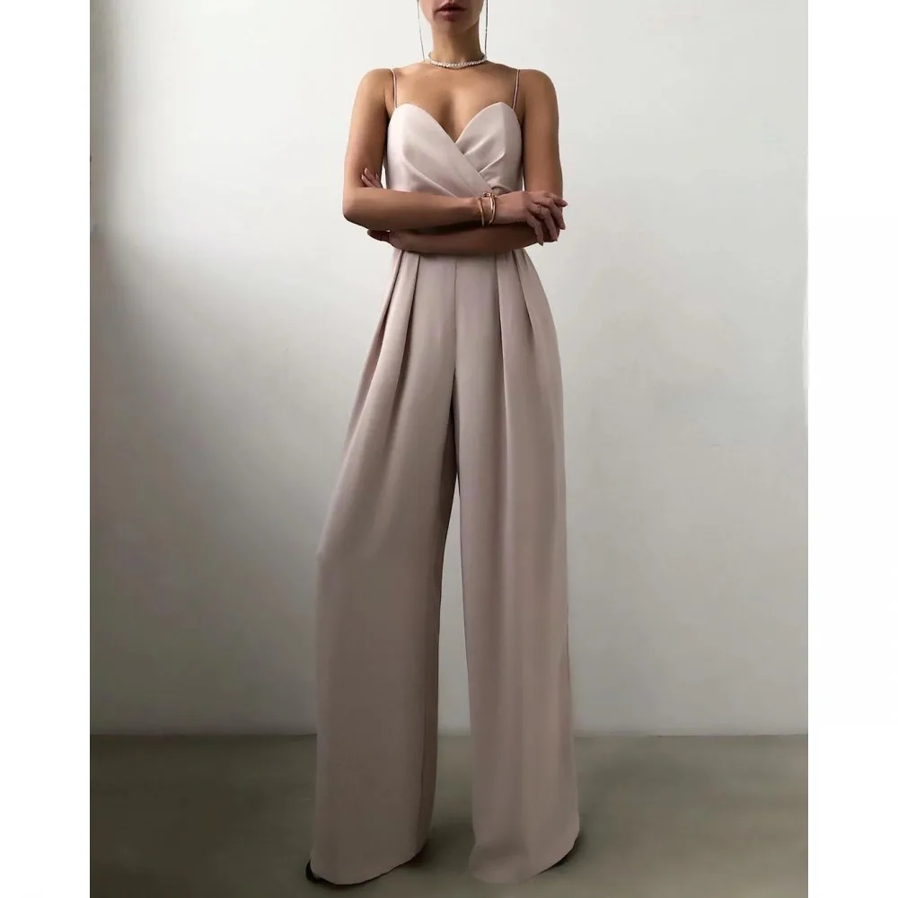 

Women's sexy halter jumpsuit low back high waist wide leg pants white straight leg floor-length slim party dress new summer 2021