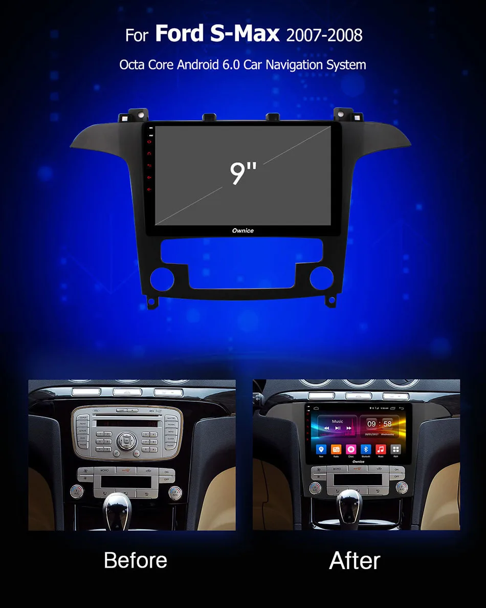 Автомагнитола Ownice K1 K2 K3 Android 9 0 для Ford S-Max 2007 2008 Восьмиядерный процессор 6 dvd GPS плеер