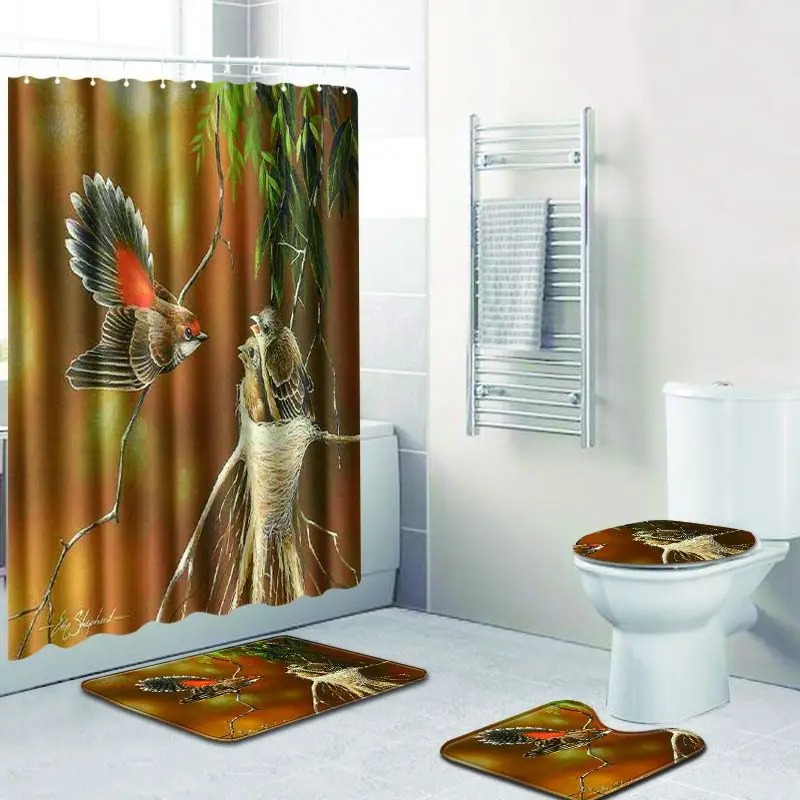 Zeegle Shower Curtain Set with Toilet Rug Waterproof Curtains Bathroom Pedestal Lid Cover Bath Mat Washable | Дом и сад
