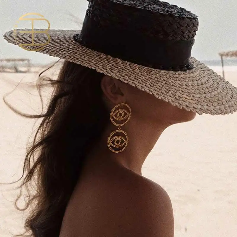 

2019 Latest Design Gold Color Hollow Evil Eye Drop Earrings For Women Lady's Luxury Round Gemetric Big Dangle Earring
