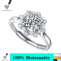 new 100 925 sterling silver 1ct d color flower anniversary party woman moissanite ring adjustable ring