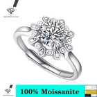 Женское регулируемое кольцо из серебра 100% пробы с муассанитом
