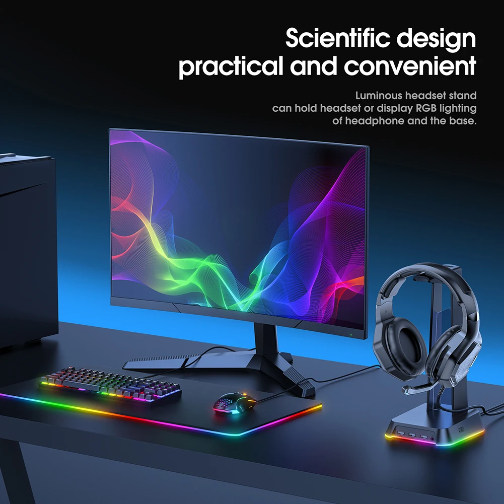Фото Подставка для Игровых Наушников ONIKUMA ST2 RGB Настольный держатель компьютерной Подставка для Игровых Наушников ONIKUMA ST2 RGB Настольный держатель компьютерной