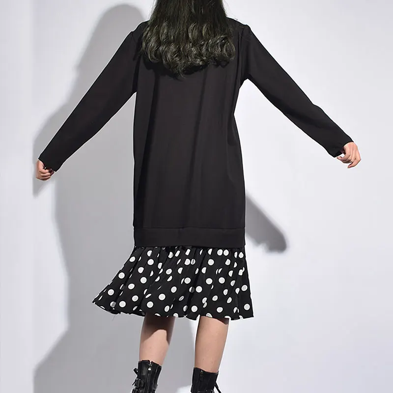 Женское платье в горошек XITAO черно-белое Корейском стиле с оборками длинными