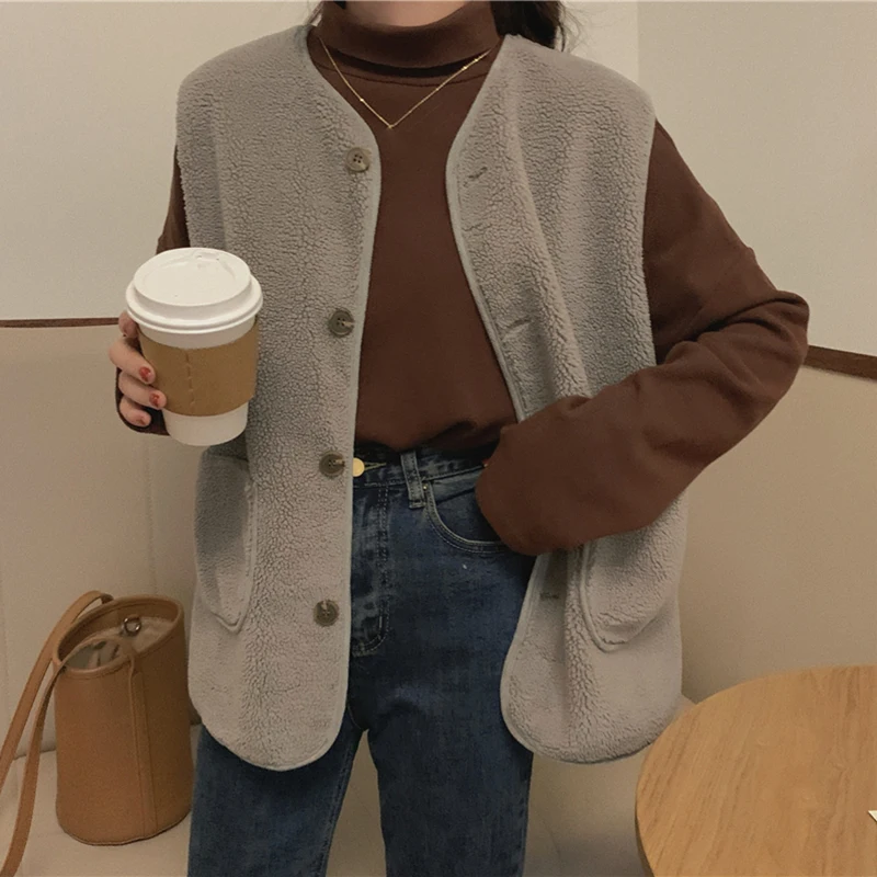 Sungtin свободный флисовый жилет теплая Женская куртка без рукавов из искусственной