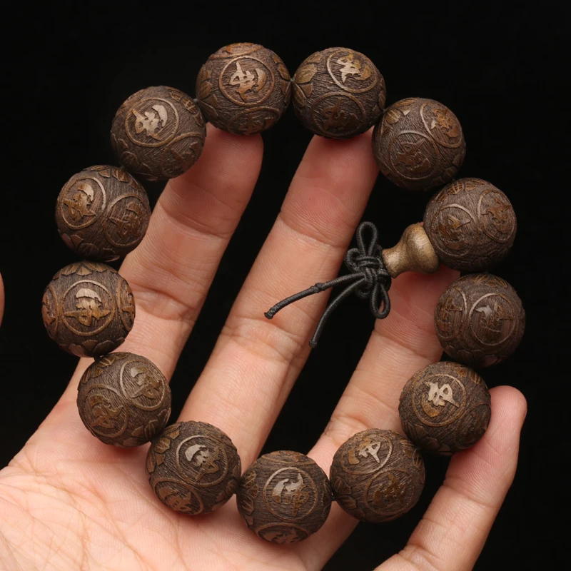 Браслет из натурального черного дерева с бусинами буддийский Розарий для