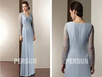 long sleeves beading 2015 new hot sexy v neck floor length mother of the bride lace dresses free shipping vestido de madrinha