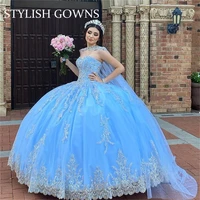 charming sky blue sweetheart ball gown beaded lace quinceanera dress princess sweet 16 15 year girl party dresses