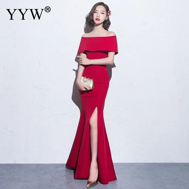 Женское вечернее платье с открытыми плечами красное Элегантное Длинное Вечерние
