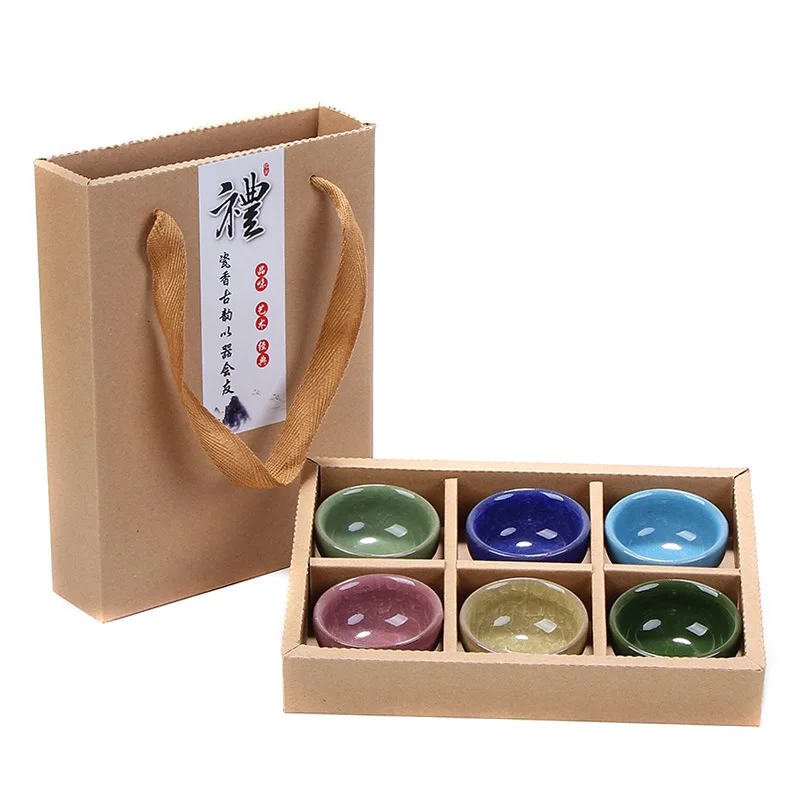 

Chinese Travel Kung Fu 6pcs Tea Sets Ceramic Portable Porcelain Service Ice Cracked Glaze Tea Cups Tea Ceremony Gift Box
