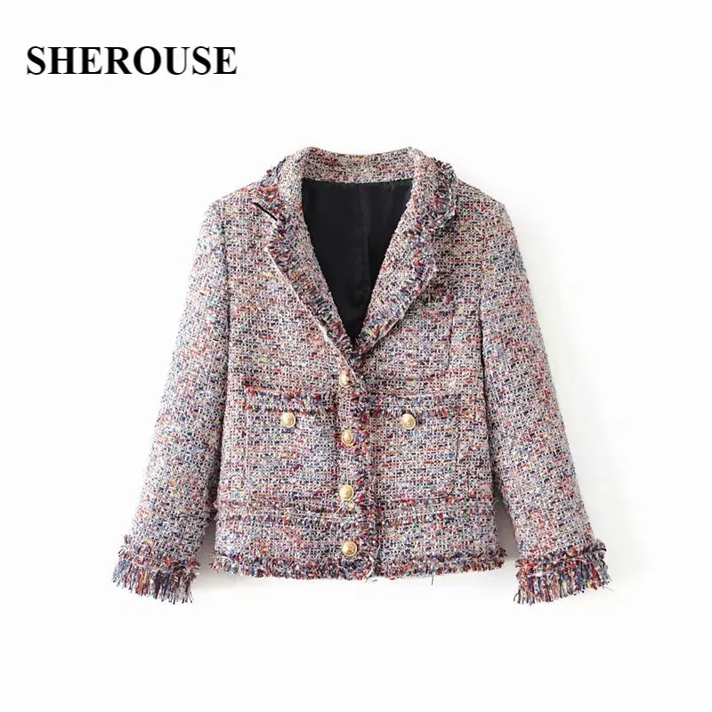 

Женский однобортный пиджак SHEROUSE, однобортный укороченный пиджак с отложным воротником и длинными рукавами, пальто