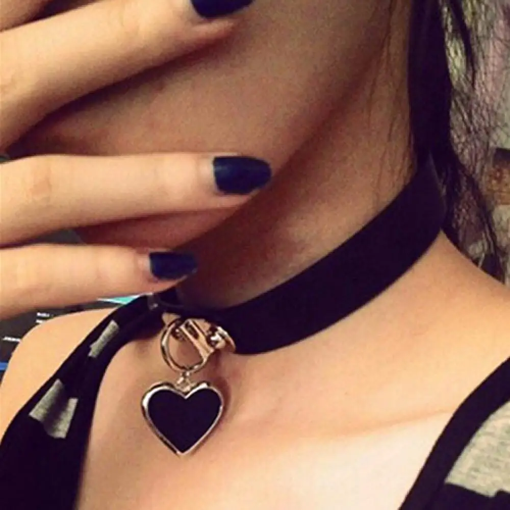 

50%HOT Punk Gothic Women Girl Love Heart Pendant Faux Leather Choker Necklace Bracelet